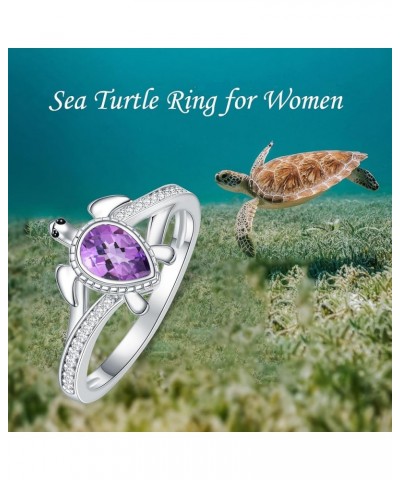 925 Sterling Silver Sea Turtle Ring 6X4mm Pear Shape Birthstone Statement Ring for Women 11 Amethyst $49.39 Rings