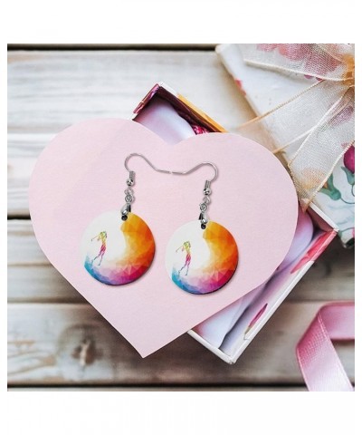 Round Wooden Dangle Earrings Lightweight Earrings For Women Ladies Girl 2.4 x 1.2 in Multi 3 $7.79 Earrings