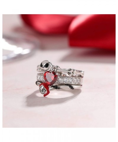 Skull Couple Heart Cut Sterling Silver Enhancer Ring Set for Women Wife Girlfriend Engagement Wedding Anniversary Valentin's ...