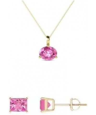 18K Yellow Gold 1ct 18 Inch Round Necklace And Square Earrings Set Plated Pink Sapphire $13.72 Jewelry Sets