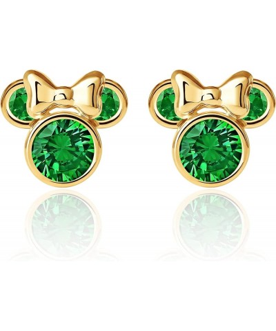 Womens Minnie Mouse Birthstone Earrings - 10K Gold Stud Earrings - Jewelry for Women May Green Cubic Zirconia $49.35 Earrings