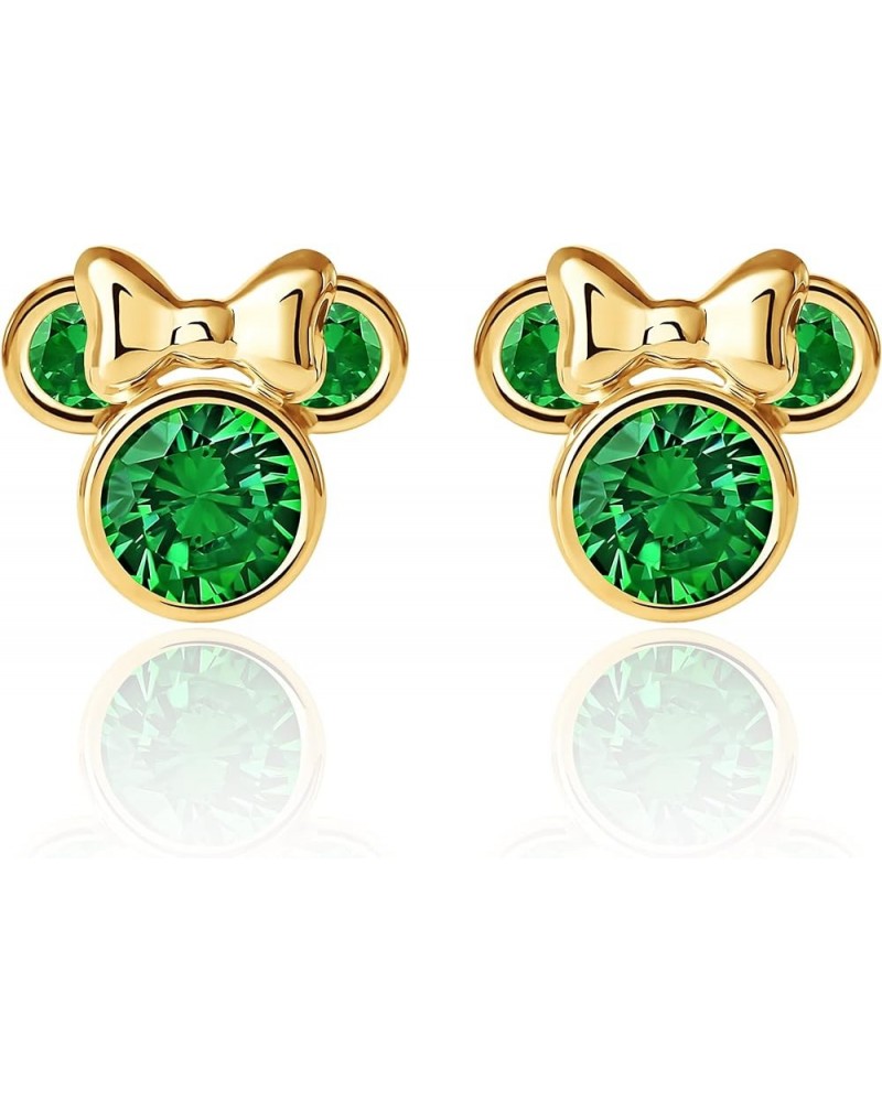 Womens Minnie Mouse Birthstone Earrings - 10K Gold Stud Earrings - Jewelry for Women May Green Cubic Zirconia $49.35 Earrings