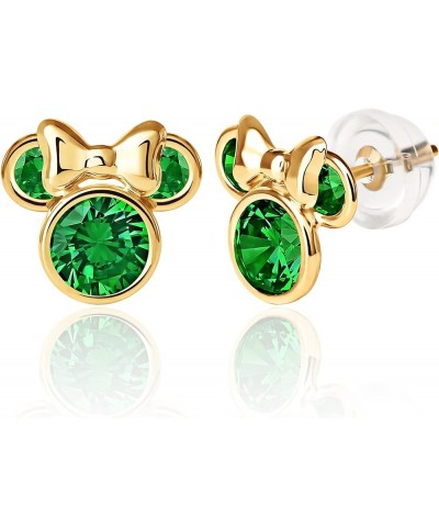 Womens Minnie Mouse Birthstone Earrings - 10K Gold Stud Earrings - Jewelry for Women May Green Cubic Zirconia $49.35 Earrings