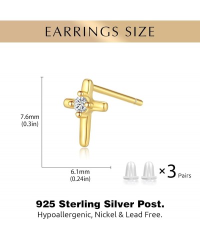 925 Sterling Silver Cross Earrings for Women, Small 14k Gold Plated Cubic Zirconia Earrings Studs Hypoallergenic for Women Te...