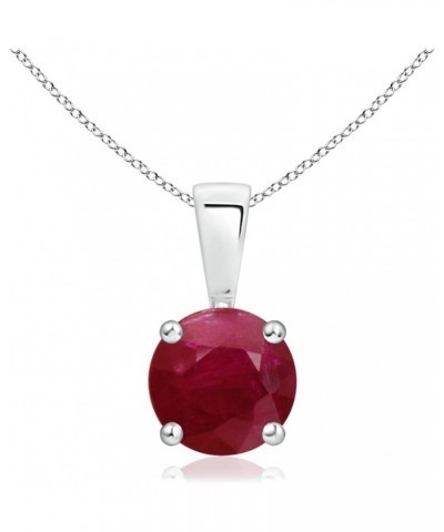 Natural Ruby Classic Round Solitaire Pendant Necklace in 14k Solid Gold for Women, Girls with 18" Chain | July Birthstone Jew...