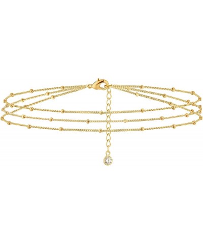 Gold Tiny Beaded Bracelet 14K Gold Plated Chain Bracelets for Women Dainty Tiny Pearl Bracelet Adjustable Chain Jewelry Three...