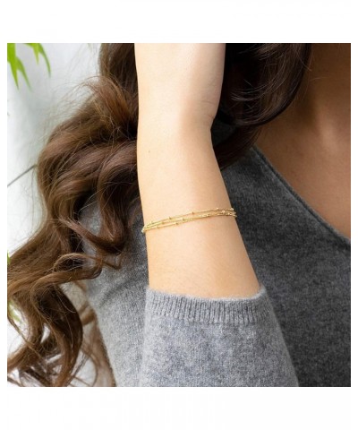 Gold Tiny Beaded Bracelet 14K Gold Plated Chain Bracelets for Women Dainty Tiny Pearl Bracelet Adjustable Chain Jewelry Three...