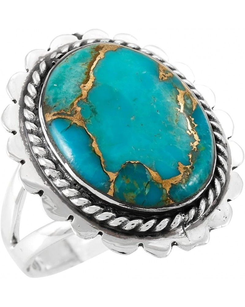 Turquoise Ring Sterling Silver 925 Genuine Gemstones Size 6 to 11 Teal/Matrix Turquoise $19.38 Rings