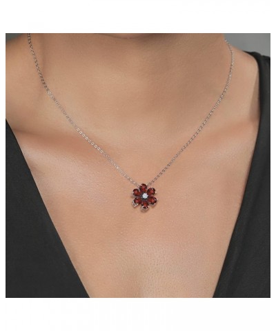 925 Silver and 10K Yellow Gold Red Garnet and White Moissanite Pear Shape Flower Pendant Necklace For Women (3.01 Cttw, with ...