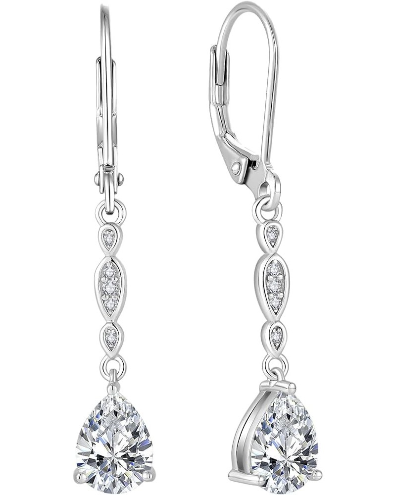 Women Earrings 925 Sterling Silver Long Teardrop Leverback Dangle Drop Earrings with 3A Cubic Zirconia Valentine Christmas Mo...