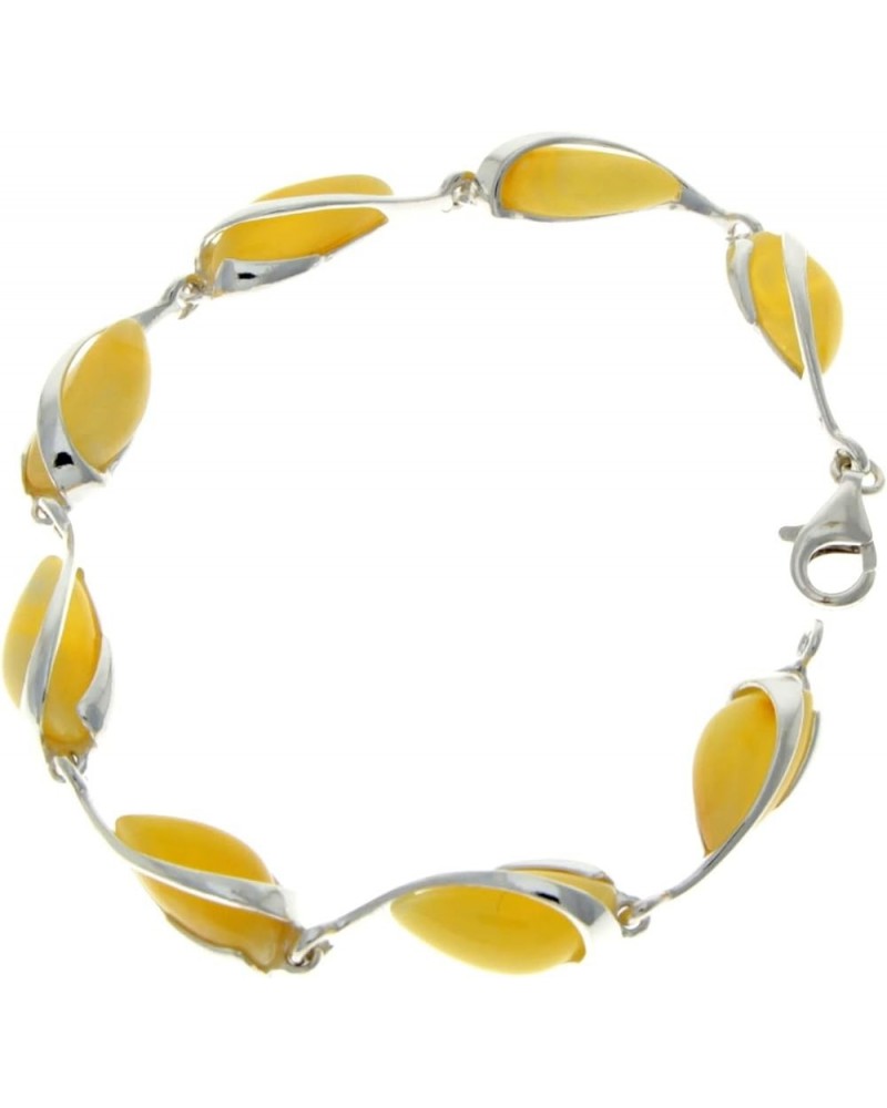 Modern Designer 925 Sterling Silver 19.5 cm Link Bracelet set with Genuine Baltic Amber Gemstones - GL501 Lemon $42.90 Bracelets