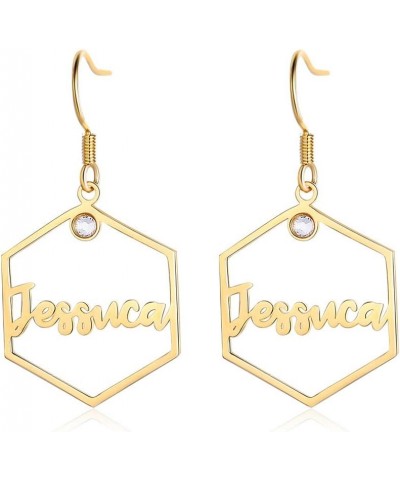 Custom Name Earrings Personalized Big Hoop Earrings Oversize Hip-Hop Earrings with Any Name for Women Girls Style 5 Hexagon $...