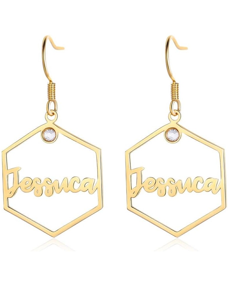 Custom Name Earrings Personalized Big Hoop Earrings Oversize Hip-Hop Earrings with Any Name for Women Girls Style 5 Hexagon $...