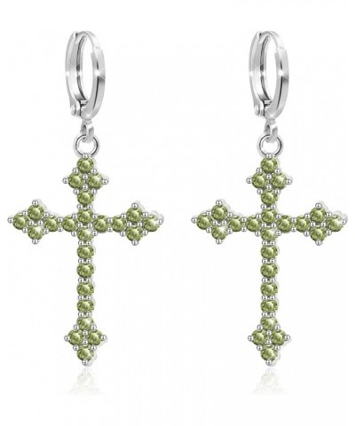 14k White Gold Plated Huggie Earrings Prong CZ Crystals Huggies Drop Cross Earrings Hoop for women Punk Cross Green $11.99 Ea...