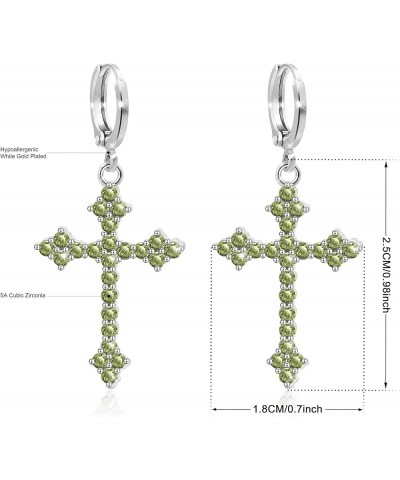 14k White Gold Plated Huggie Earrings Prong CZ Crystals Huggies Drop Cross Earrings Hoop for women Punk Cross Green $11.99 Ea...