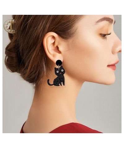 Punk Creative Cute Acrylic Black Cat Skull Skeleton Dangle Drop Earrings Chic Lovely Animal Hook Earrings for Women Girls Sta...