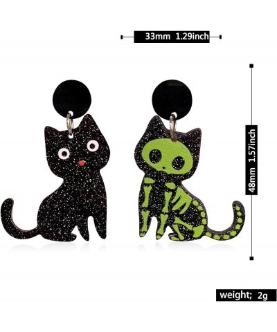 Punk Creative Cute Acrylic Black Cat Skull Skeleton Dangle Drop Earrings Chic Lovely Animal Hook Earrings for Women Girls Sta...