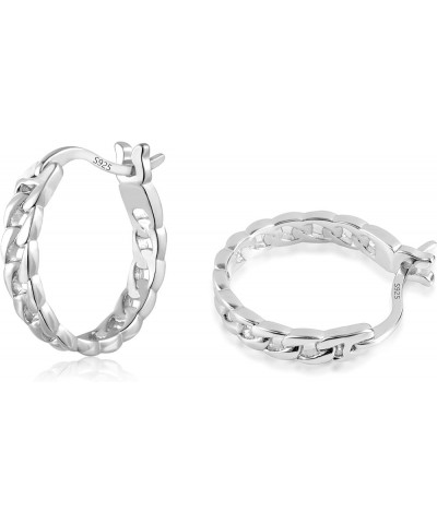 Link Chain Hoop Earrings for Women Sterling Silver Link Hoop Earrings Hypoallergenic Chain Hoop Earrings for Girls Silver $8....