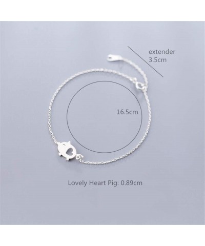 Cute Pig Bracelet for Women Girls Sterling Silver Delicate Matte Porket Hollow Love Heart Charm Link Bracelets Anklets for Pe...