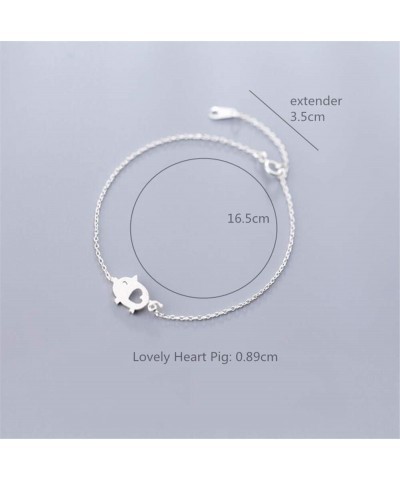 Cute Pig Bracelet for Women Girls Sterling Silver Delicate Matte Porket Hollow Love Heart Charm Link Bracelets Anklets for Pe...