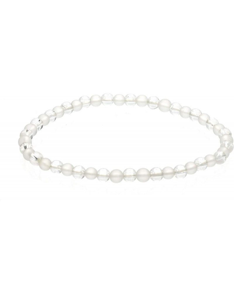 Alternating Matte and Glossy 4mm Round Crystal Quartz Stretch Bracelet (in various lengths: 6.5, 7, 7.5, 8 Inches) 8.0 Inches...