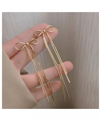 Gold Bow Earrings for Women Ribbon Stud Earrings Gift Gold Bow Earrings Dangle Tassel Ribbon Earrings for Women Girls Birthda...