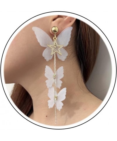 White Butterfly Earrings Heart Pearl Butterfly Earrings for Women Girls Cute Butterfly Star Dangle Earrings Elegant Girls Jew...