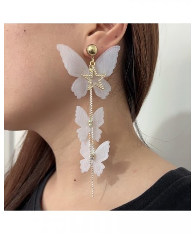 White Butterfly Earrings Heart Pearl Butterfly Earrings for Women Girls Cute Butterfly Star Dangle Earrings Elegant Girls Jew...