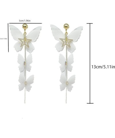 White Butterfly Earrings Heart Pearl Butterfly Earrings for Women Girls Cute Butterfly Star Dangle Earrings Elegant Girls Jew...