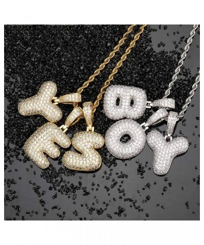 Stainless Steel Iced Out Letter Necklace A-Z 26 Capital Initial Alphabet Name Necklace Rope Chain for Women Men Girl Gold Sil...