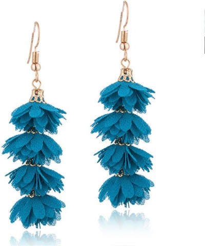 Unique Chic Long Fabric Flower Tassel Dangle Drop Earrings Cute Fashion Floral Petals Earring for Women Teen Girls Christmas ...