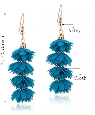 Unique Chic Long Fabric Flower Tassel Dangle Drop Earrings Cute Fashion Floral Petals Earring for Women Teen Girls Christmas ...