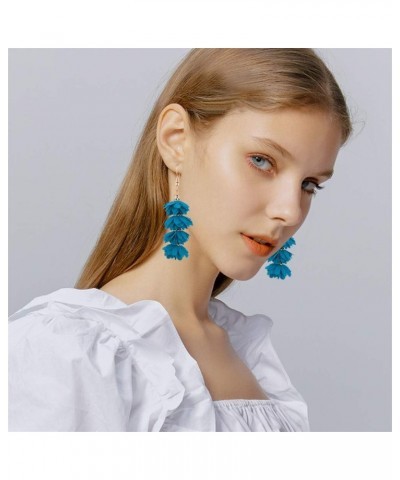 Unique Chic Long Fabric Flower Tassel Dangle Drop Earrings Cute Fashion Floral Petals Earring for Women Teen Girls Christmas ...