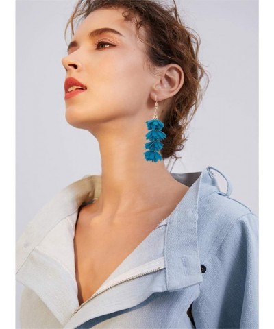 Unique Chic Long Fabric Flower Tassel Dangle Drop Earrings Cute Fashion Floral Petals Earring for Women Teen Girls Christmas ...