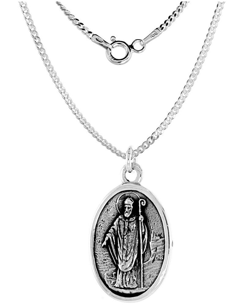 Sterling Silver St Patrick and St Bridget Medal Necklace Oxidized finish Oval 1.8mm Chain 16-inch $23.66 Necklaces