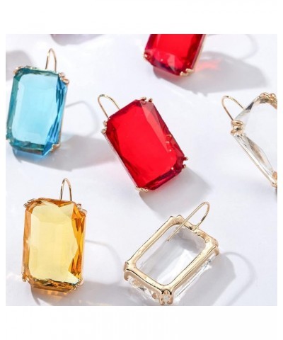 Colorful Rectangle Glass Crystal Earrings Orthogon Gemstone Square Transparent Crystal Glass Dangle Earrings for Women Girls ...