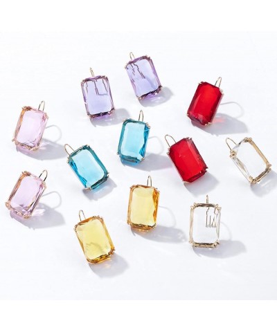 Colorful Rectangle Glass Crystal Earrings Orthogon Gemstone Square Transparent Crystal Glass Dangle Earrings for Women Girls ...