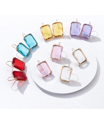 Colorful Rectangle Glass Crystal Earrings Orthogon Gemstone Square Transparent Crystal Glass Dangle Earrings for Women Girls ...