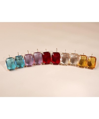 Colorful Rectangle Glass Crystal Earrings Orthogon Gemstone Square Transparent Crystal Glass Dangle Earrings for Women Girls ...