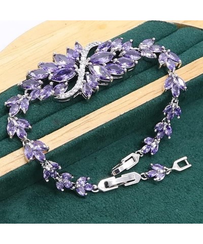 Luxurious Purple Amethyst 925 Sterling Silver Jewelry Set for Women Bracelet Earrings Necklace Pendant Ring Birthday Gift Who...