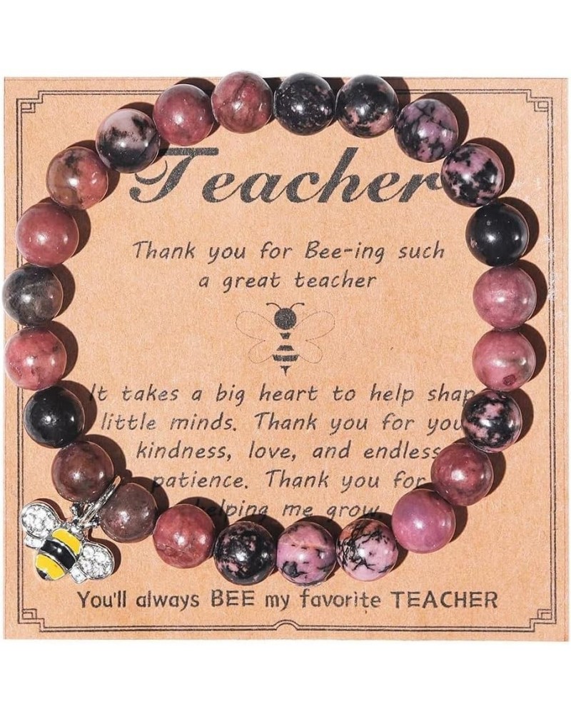 Teacher Appreciation Gifts,Natural Stone Teacher Bracelet Gifts for women,8MM 6MM Beads Thank You Gifts for Teacher Meaningfu...