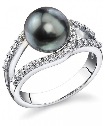 Tahitian South Sea Cultured Pearl Ring for Women, Tessa Ring in Black with Sterling Silver and Crystals $73.44 Rings