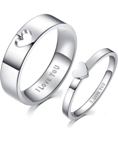 Matching Heart Promise Rings for Couples I Love You Engagement Wedding Ring Band Sets for Him and Her Stainless Steel High Po...