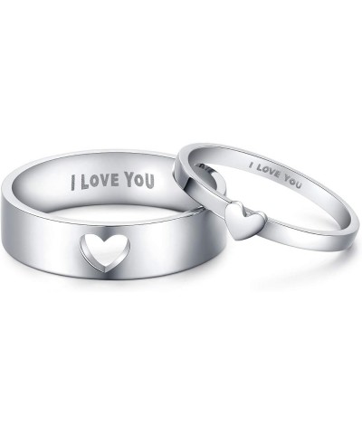 Matching Heart Promise Rings for Couples I Love You Engagement Wedding Ring Band Sets for Him and Her Stainless Steel High Po...