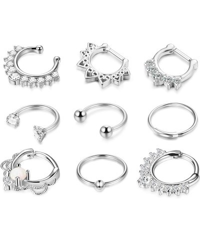 9 Pcs Stainless Steel Septum Hoop Nose Rings Cartilage Daith Earrings Clicker CZ Body Piercing Jewelry Silver Tone $9.53 Body...
