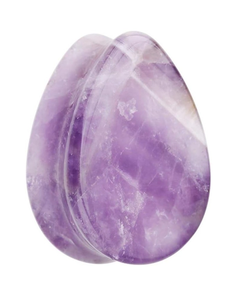 Teardop Amethyst Natural Stone Double Flared Ear Gauge Plug 1" (25mm) $9.68 Body Jewelry