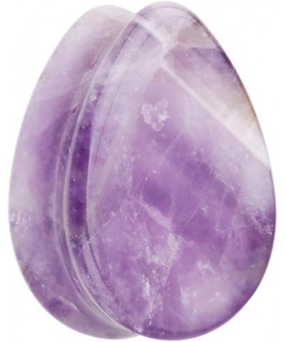 Teardop Amethyst Natural Stone Double Flared Ear Gauge Plug 1" (25mm) $9.68 Body Jewelry