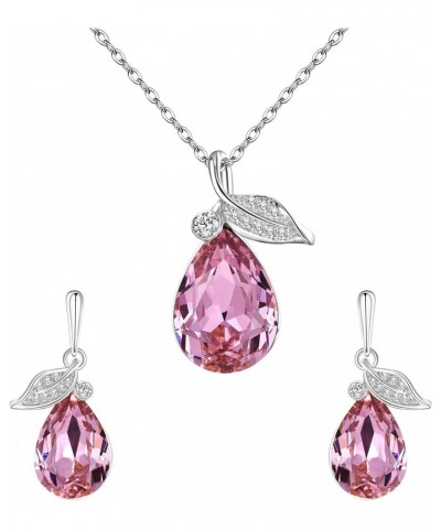 Austrian Crystal Cubic Zirconia Leaf Vine Teardrop Pendant Necklace Dangle Earrings Jewelry Sets for Women, Valentine's Day/M...