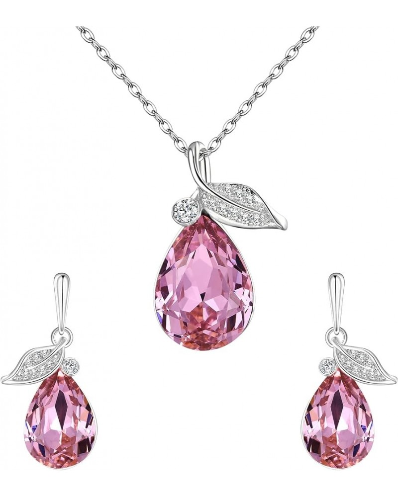 Austrian Crystal Cubic Zirconia Leaf Vine Teardrop Pendant Necklace Dangle Earrings Jewelry Sets for Women, Valentine's Day/M...