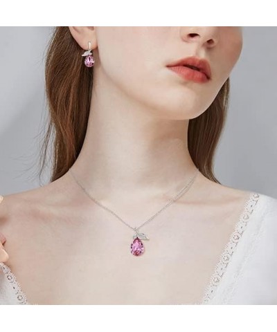 Austrian Crystal Cubic Zirconia Leaf Vine Teardrop Pendant Necklace Dangle Earrings Jewelry Sets for Women, Valentine's Day/M...